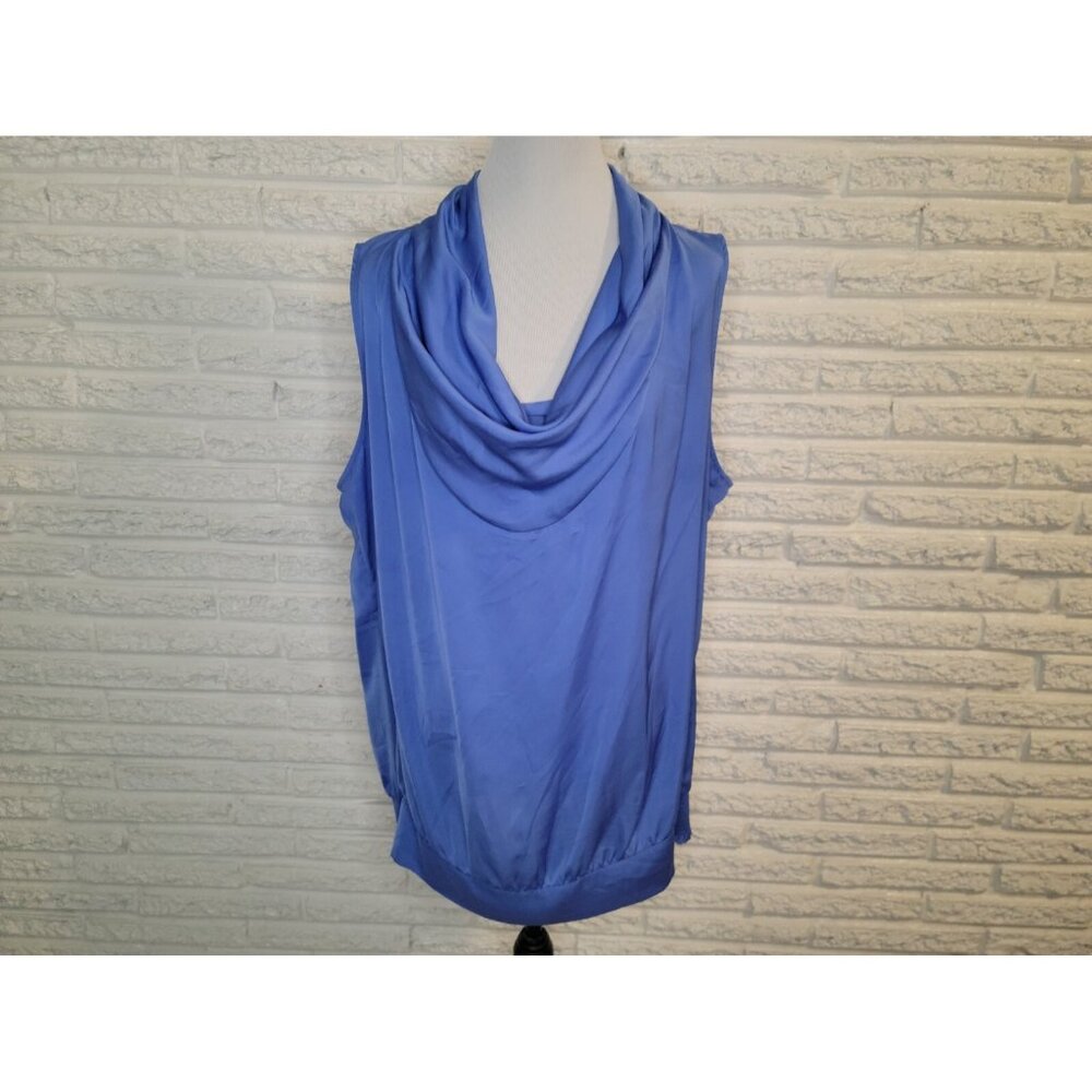 Lane Bryant Blouse 22/24 Plus Blue Draped Boat Neck Sleeveless Pullover  BLU166E